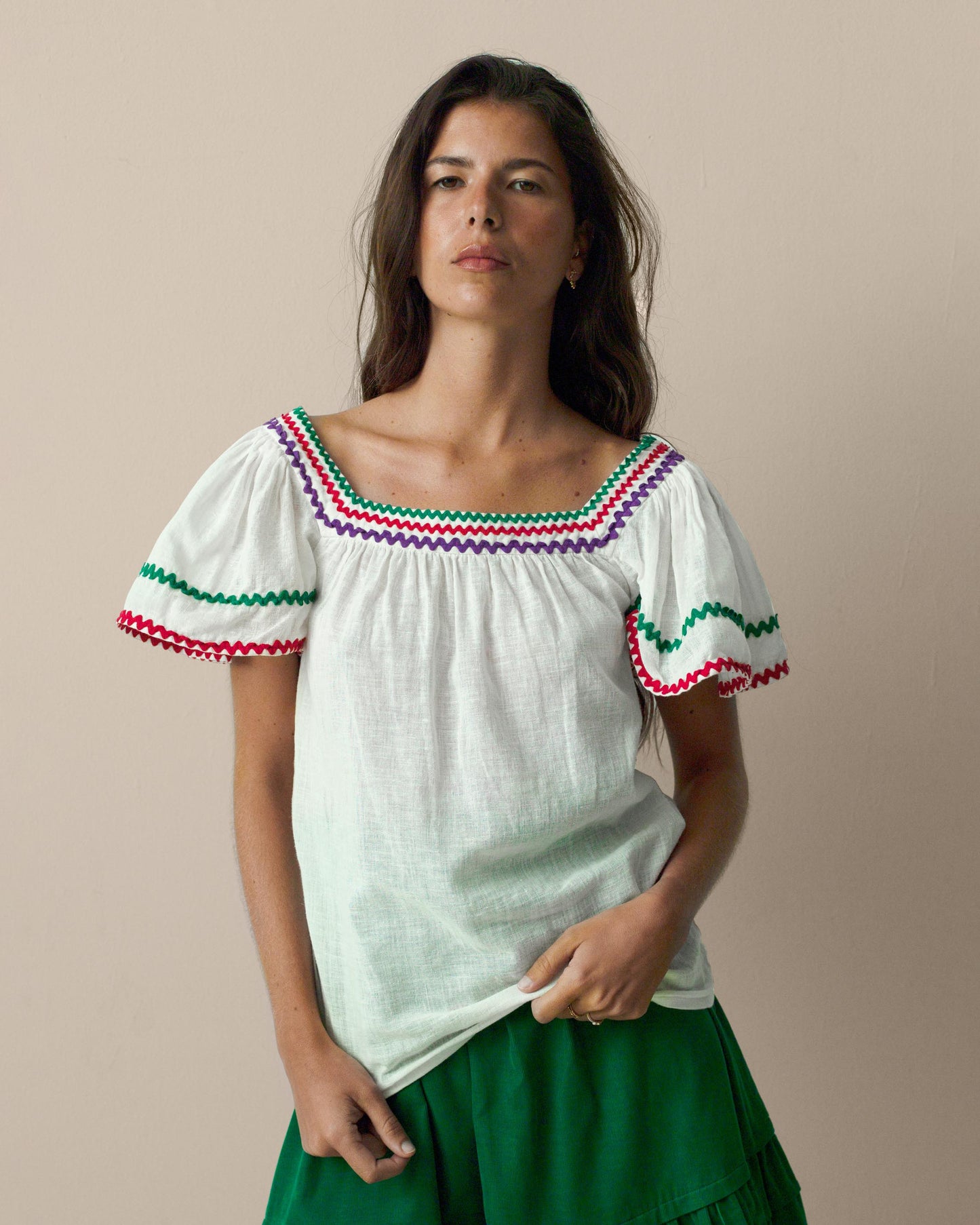FALLON-blouse-yvessaintlaurent-white-red-green-vintage-women-luxury-clothing-rare-fashion-curated-art