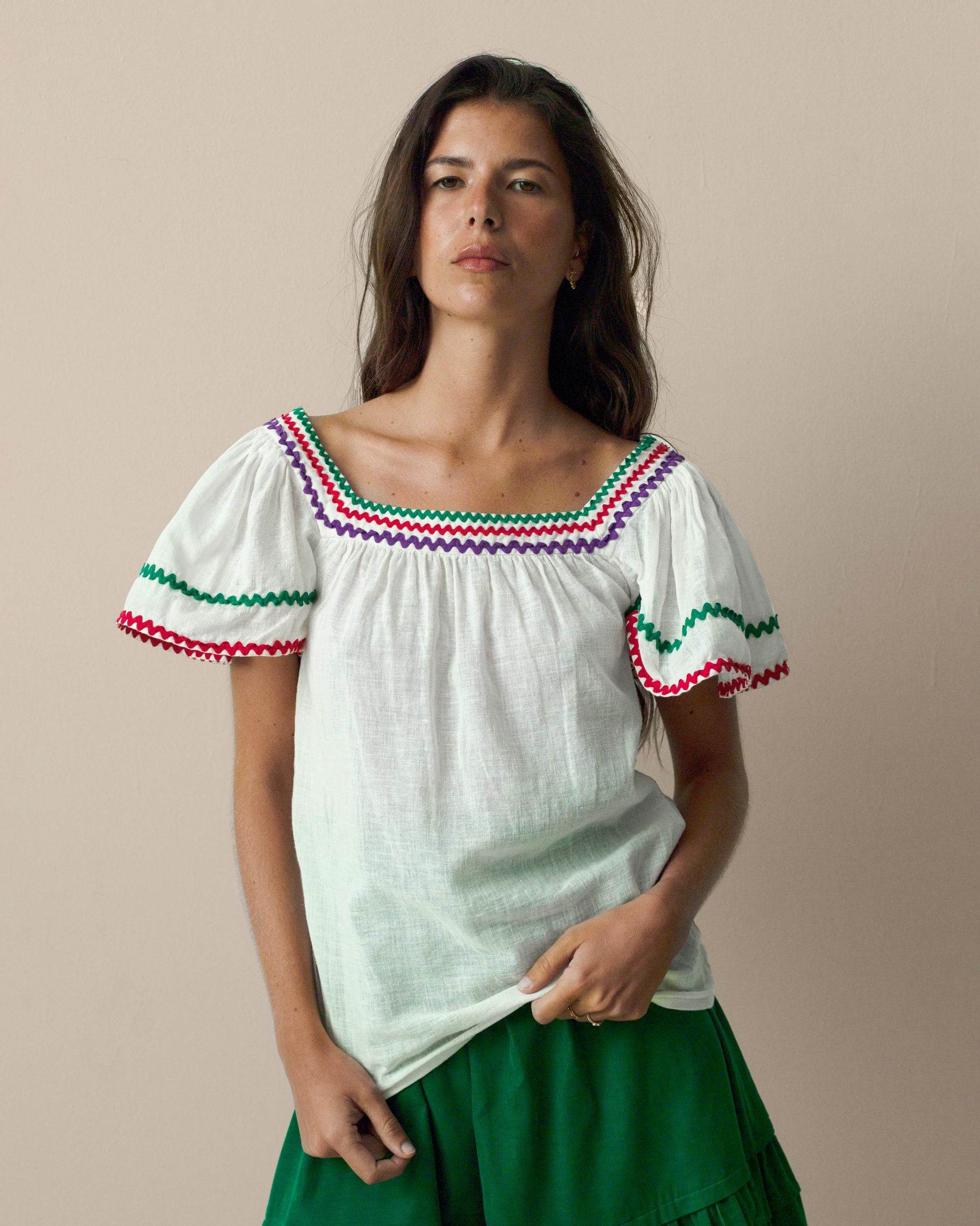 FALLON-blouse-yvessaintlaurent-white-red-green-vintage-women-luxury-clothing-rare-fashion-curated-art