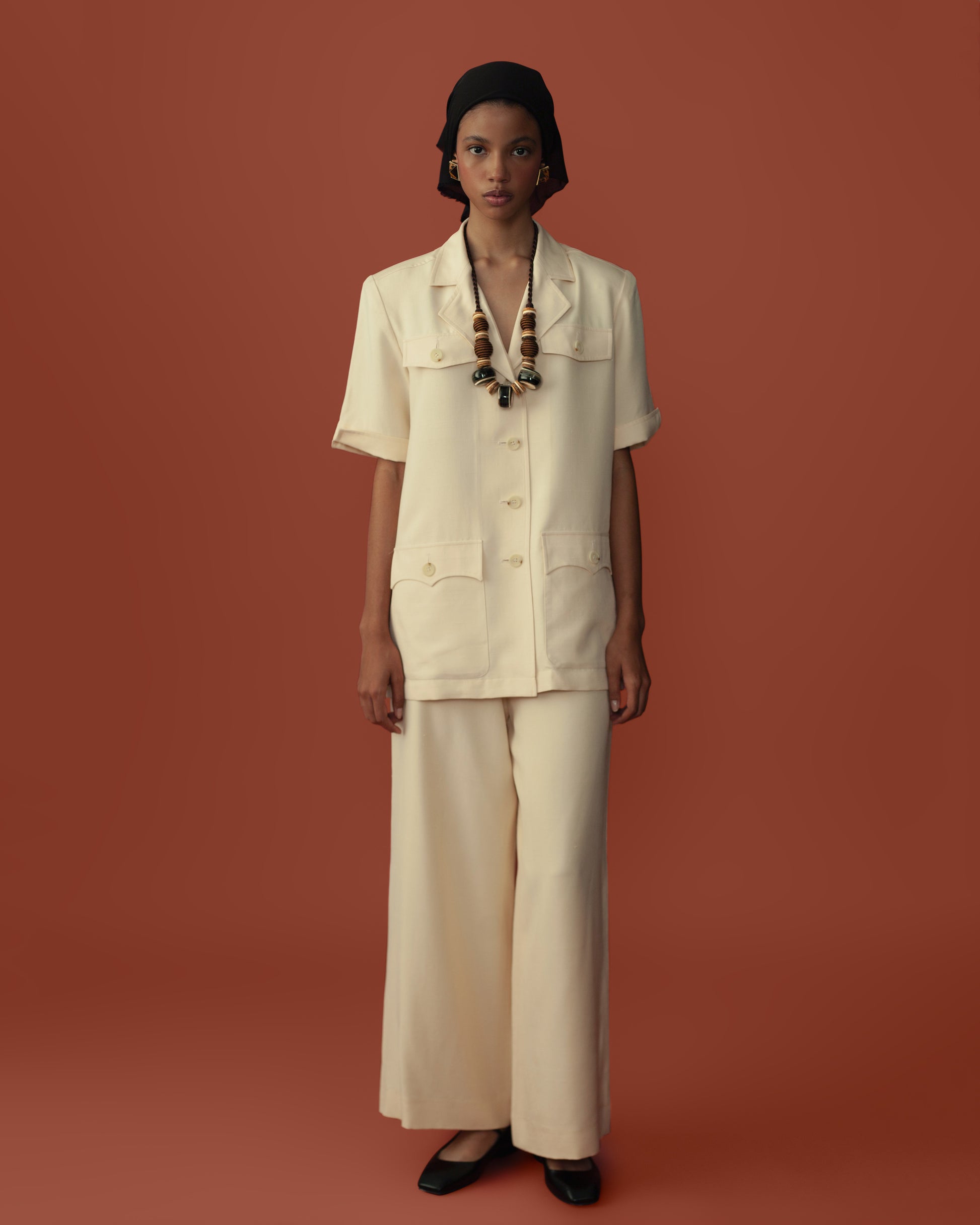 FALLON-set-trousers-shirt-yves saint laurent-ysl-ecru-vintage-women-luxury-clothing-rare-fashion-curated-art-collection