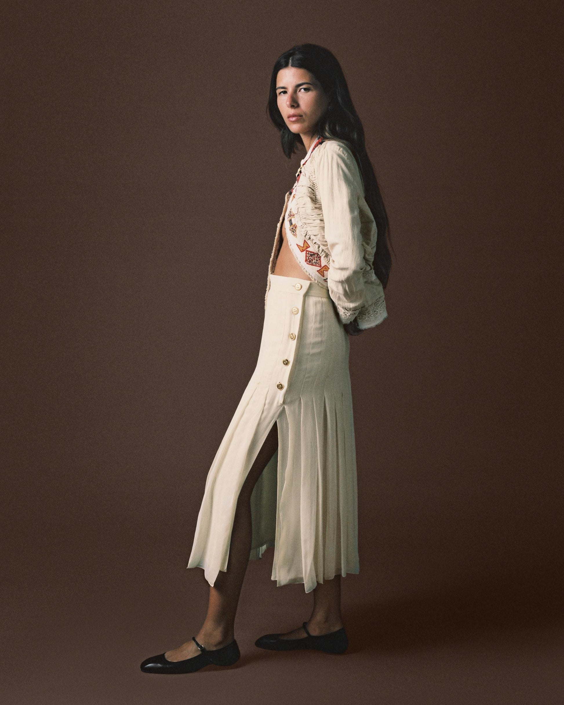 FALLON-skirt-long-chanel-ecru-gold-button-vintage-women-luxury-clothing-rare-fashion-curated-art