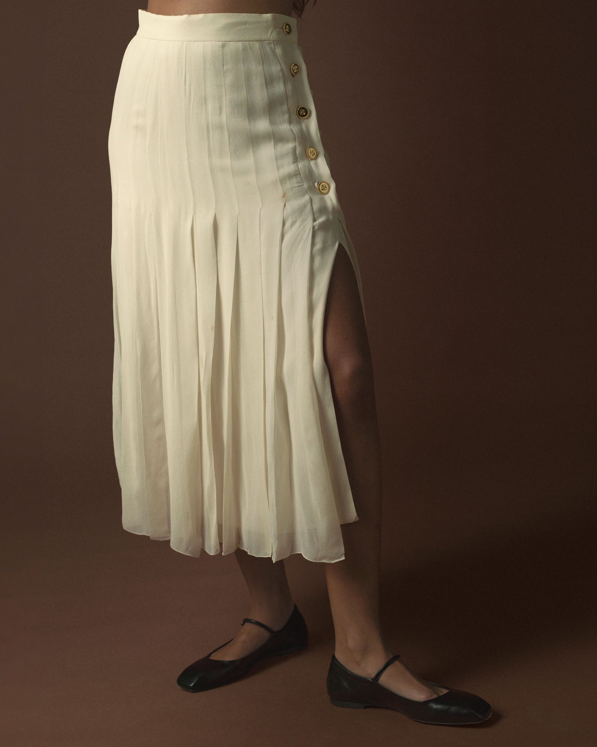 FALLON-skirt-long-chanel-ecru-gold-button-vintage-women-luxury-clothing-rare-fashion-curated-art