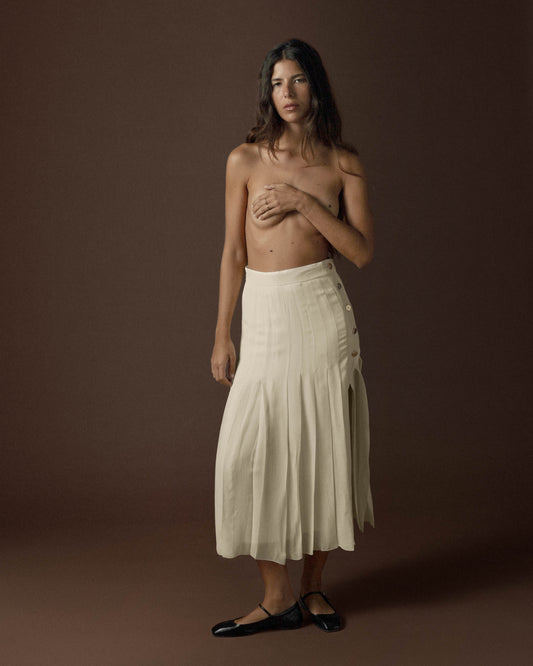 FALLON-skirt-long-chanel-ecru-gold-button-vintage-women-luxury-clothing-rare-fashion-curated-art