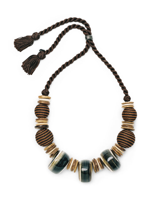 FALLON-necklace-saint laurent rive gauche-ysl-pearls-brown-wood-vintage-women-luxury-clothing-rare-fashion-curated-art