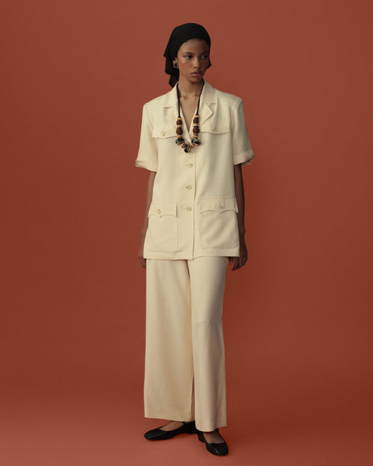 FALLON-set-trousers-shirt-yves saint laurent-ysl-ecru-vintage-women-luxury-clothing-rare-fashion-curated-art-collection