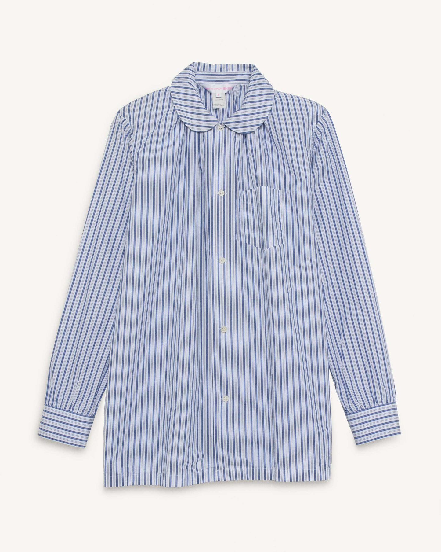 FALLON-shirt-comme des garçons-white-blue-stripped-vintage-women-luxury-clothing-rare-fashion-curated-art