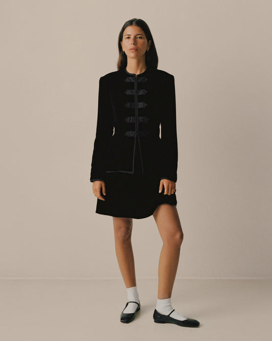 FALLON-suit-jacket-skirt-ralph-lauren-black-velvet-vintage-women-luxury-clothing-rare-fashion-curated-art-collection