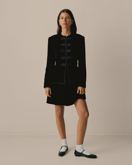 FALLON-suit-jacket-skirt-ralph-lauren-black-velvet-vintage-women-luxury-clothing-rare-fashion-curated-art-collection