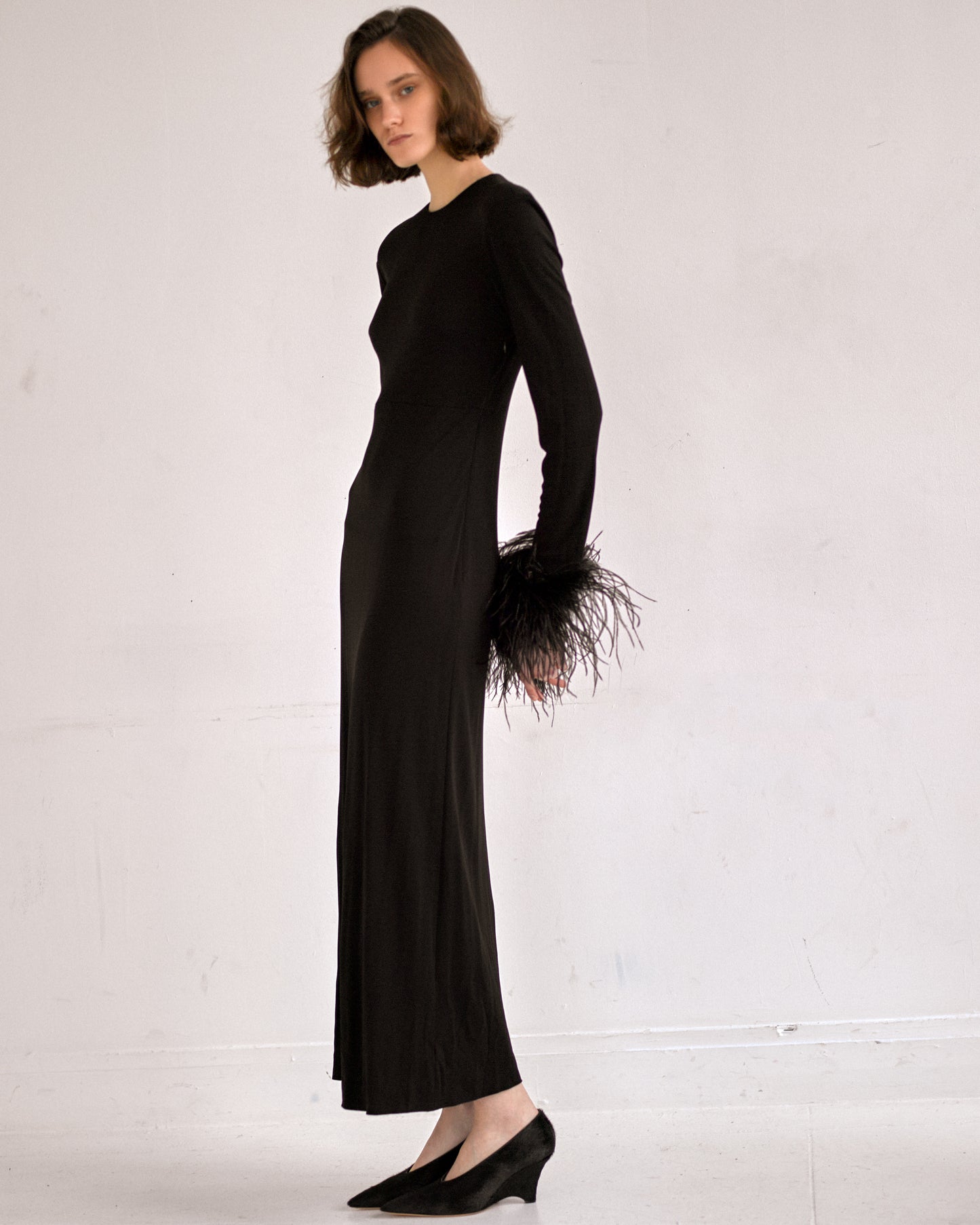 Robe vintage guy laroche en soie avec des plumes