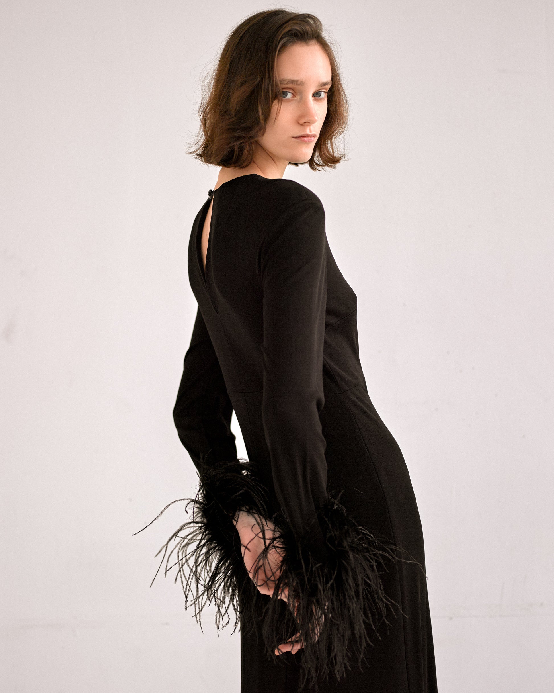 Robe vintage guy laroche en soie avec des plumes